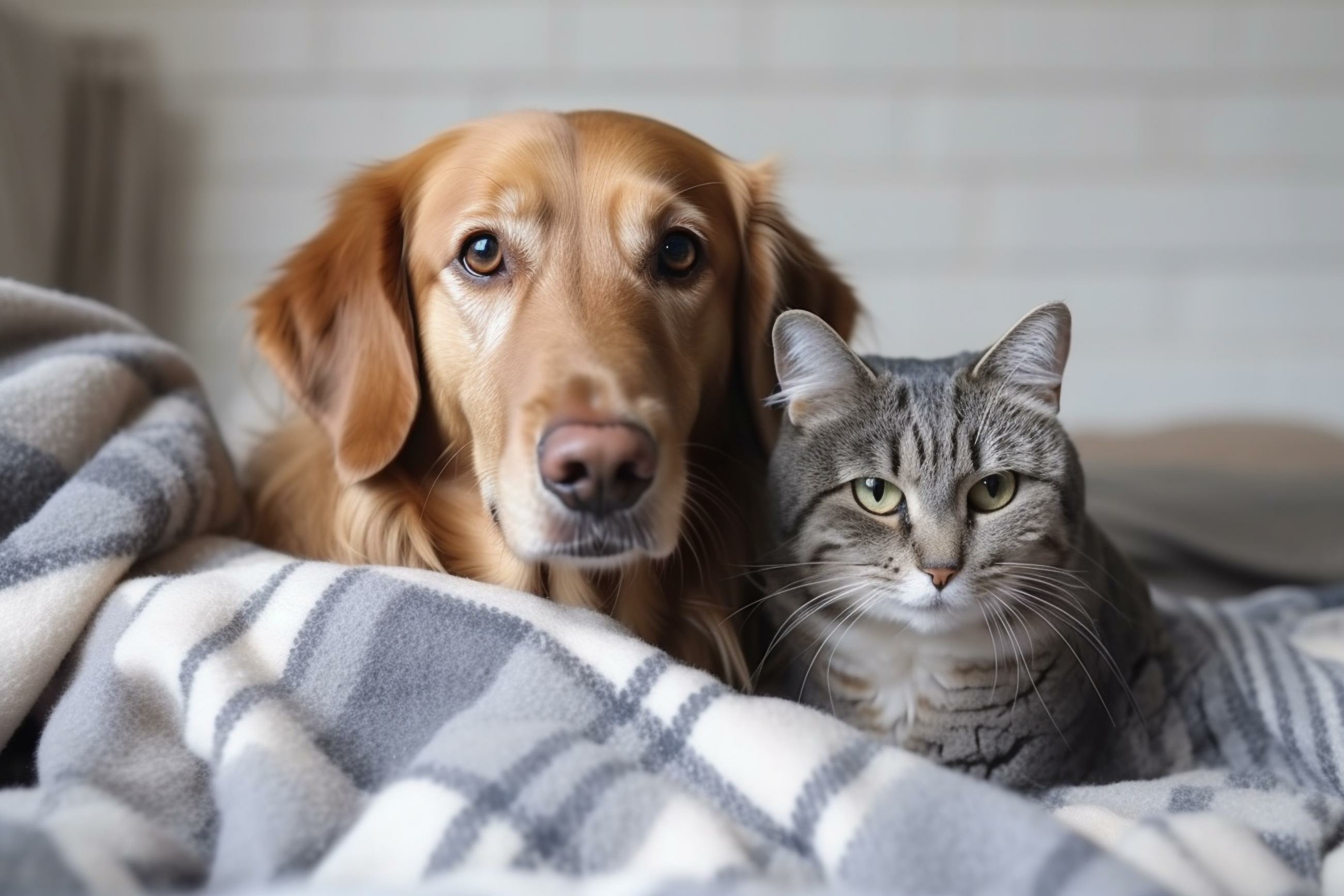 A dog and a cat feeling sick